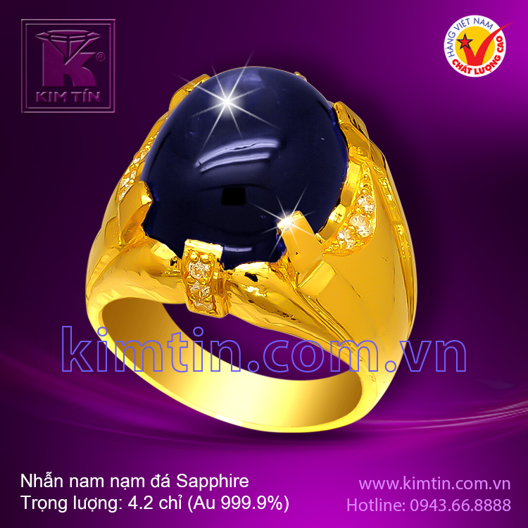 Nhẫn nam 24k nạm đá Sapphire