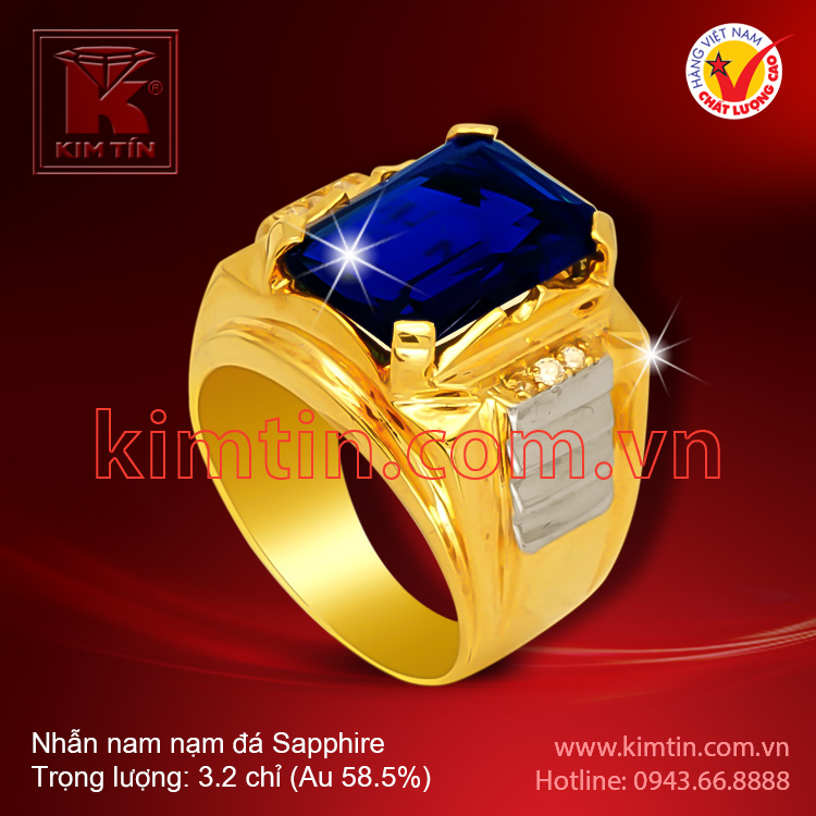 Nhẫn nam 14k nạm đá Sapphire