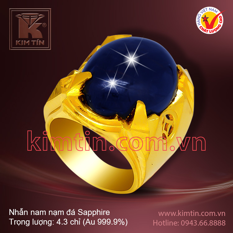 Nhẫn nam 24k nạm đá Sapphire