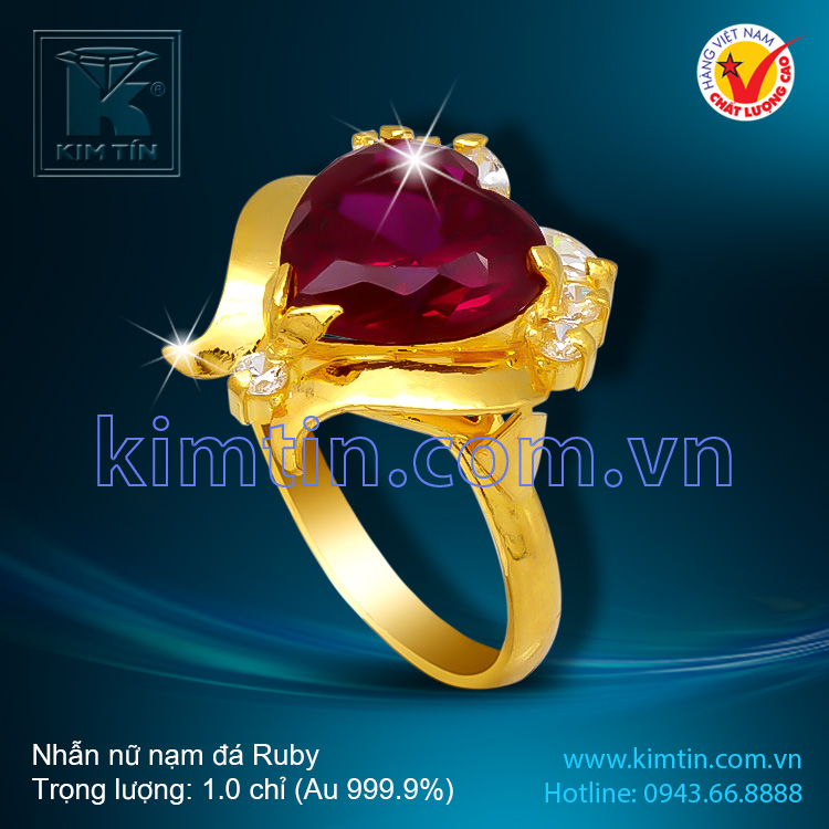 Nhẫn nữ vàng 24k nạm đá Ruby