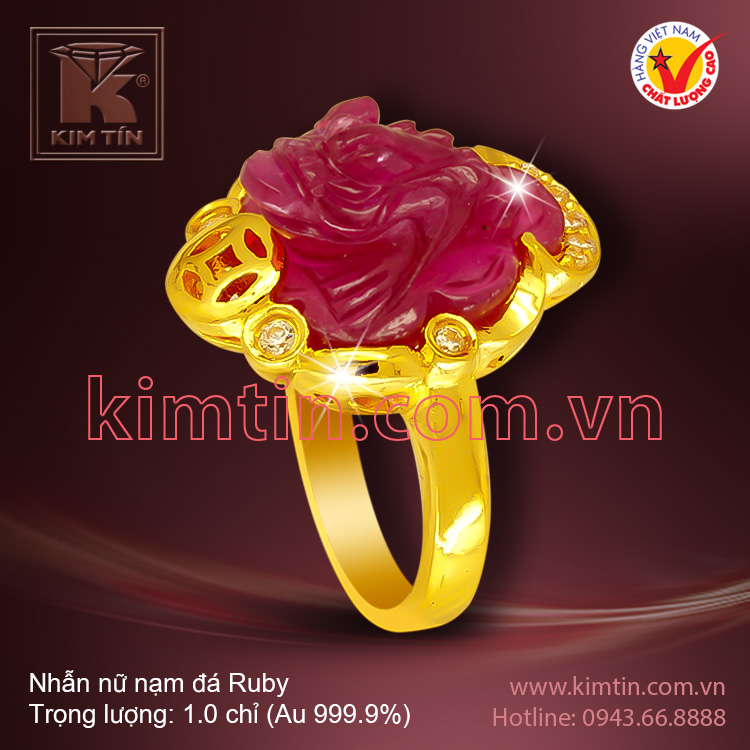 Nhẫn nữ vàng 24k nạm đá Ruby