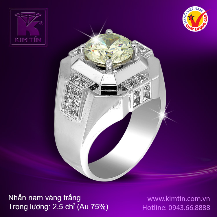 Nhẫn nam vàng trắng 18K