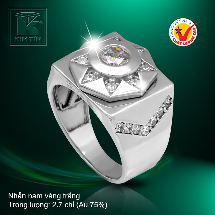 Nhẫn nam vàng trắng 18K