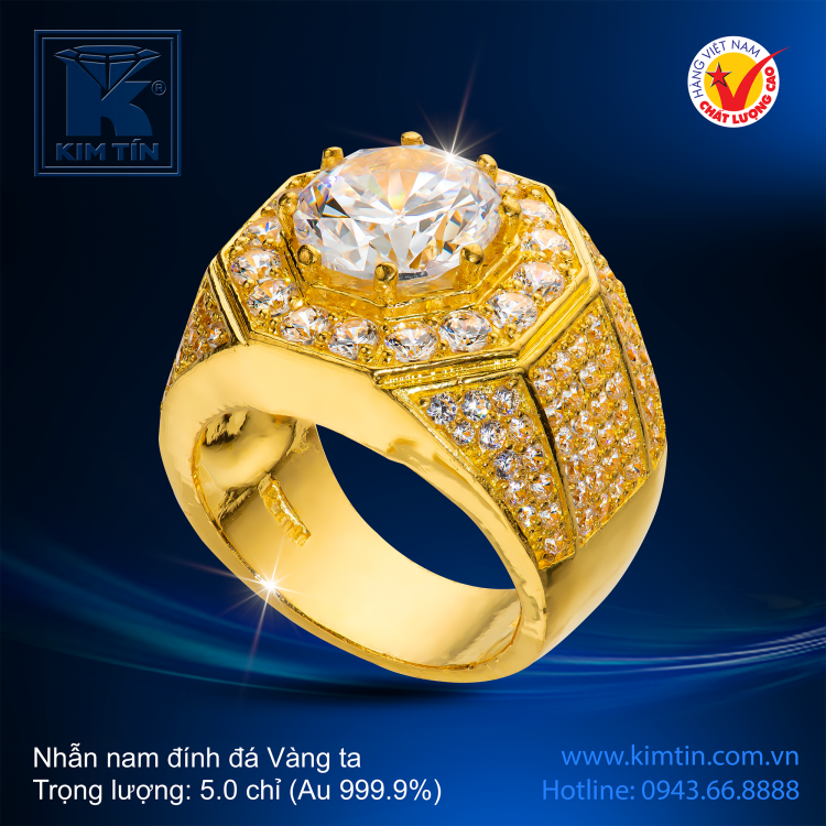 Nhẫn nam đính đá  - Vàng 24K